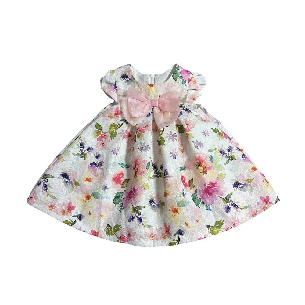 Bonnie Baby Girls Dress Floral Spring Summer 12 Months ‎ Bow Lined Textured Zip
